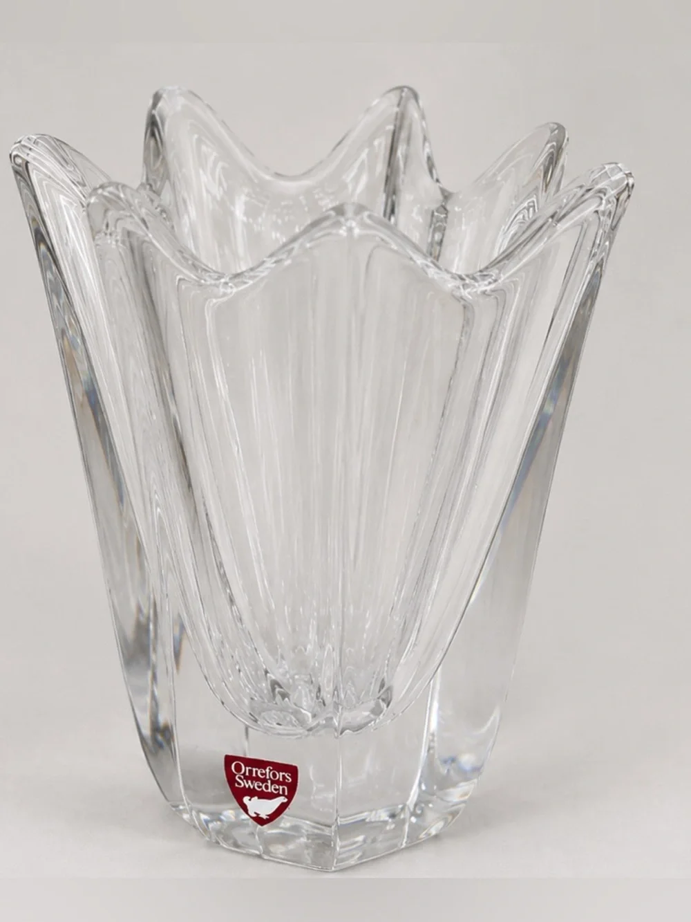 Vintage Orrefors Sweden Crystal Tulip Vase Signed 6” Scandinavian Art Glass